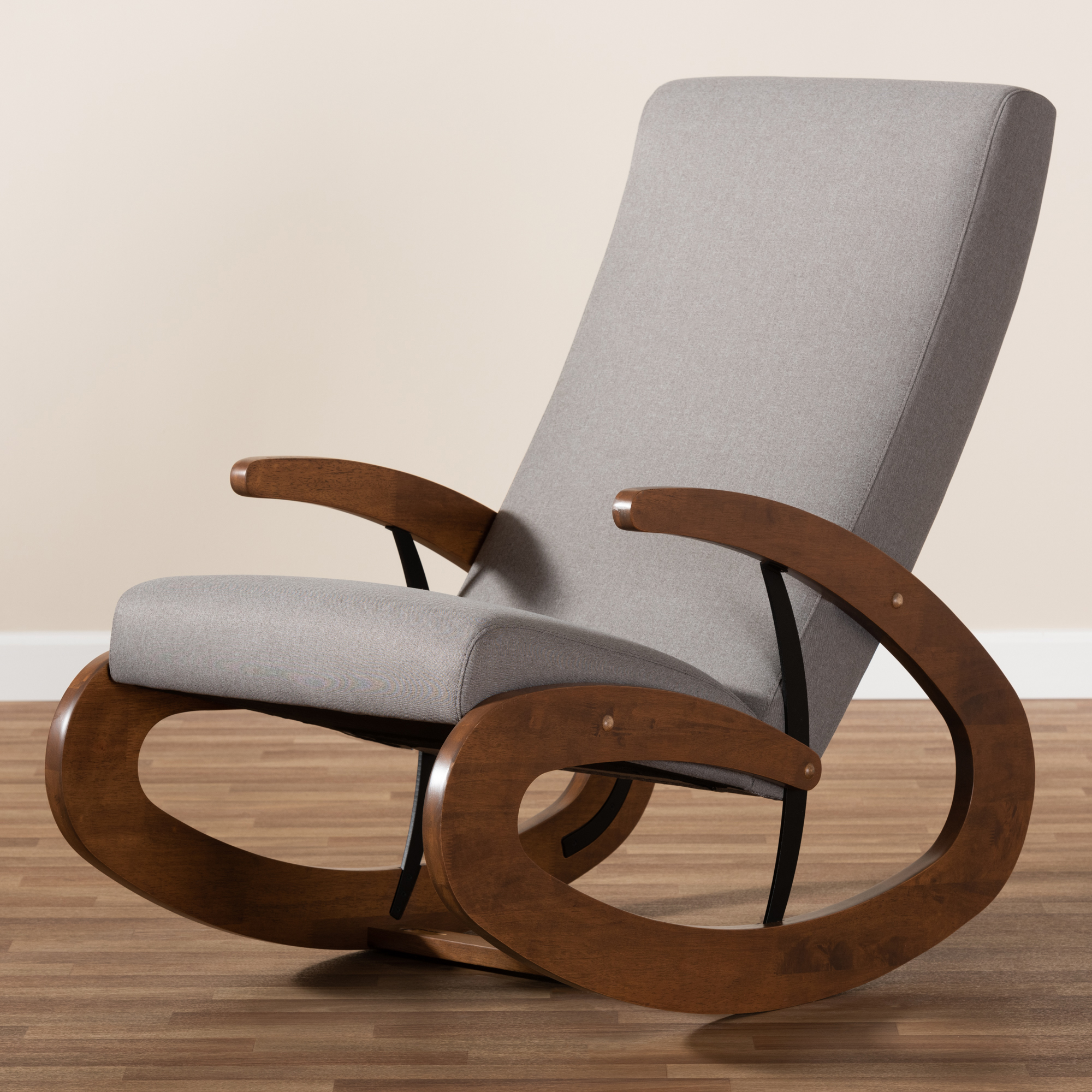 Kaira Modern Swirl Design Fabric Upholstered Walnut-Finished Wood